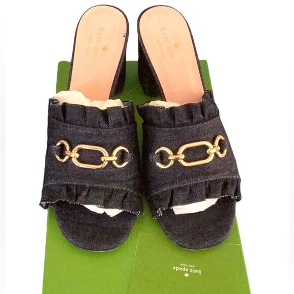 KATE SPADE DEMMI BLUE INDIGO DENIM SANDAL SHOES WITH BOX SIZE 8M - Picture 2 of 11